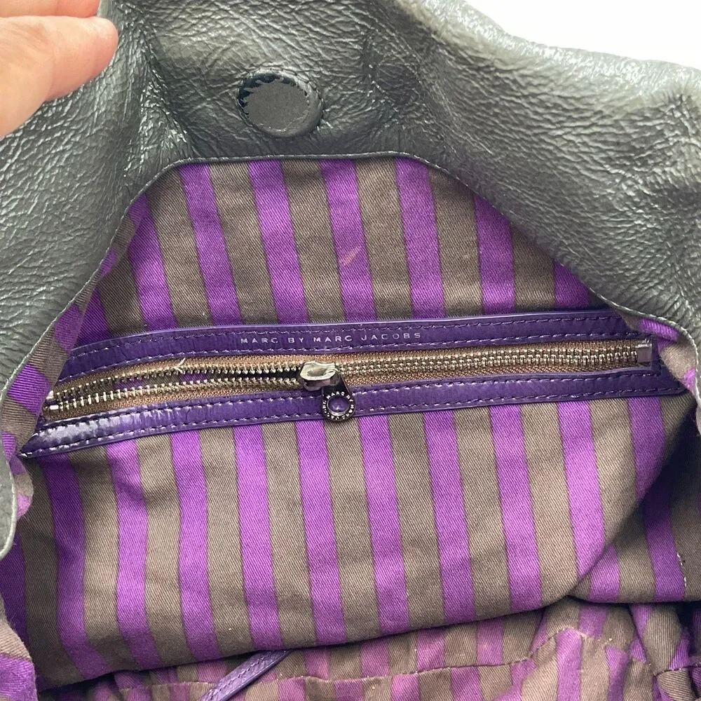 Marc By Marc Jacobs Large Patent Leather Handbag‎ Shoulder Bag Hobo Grey Purple